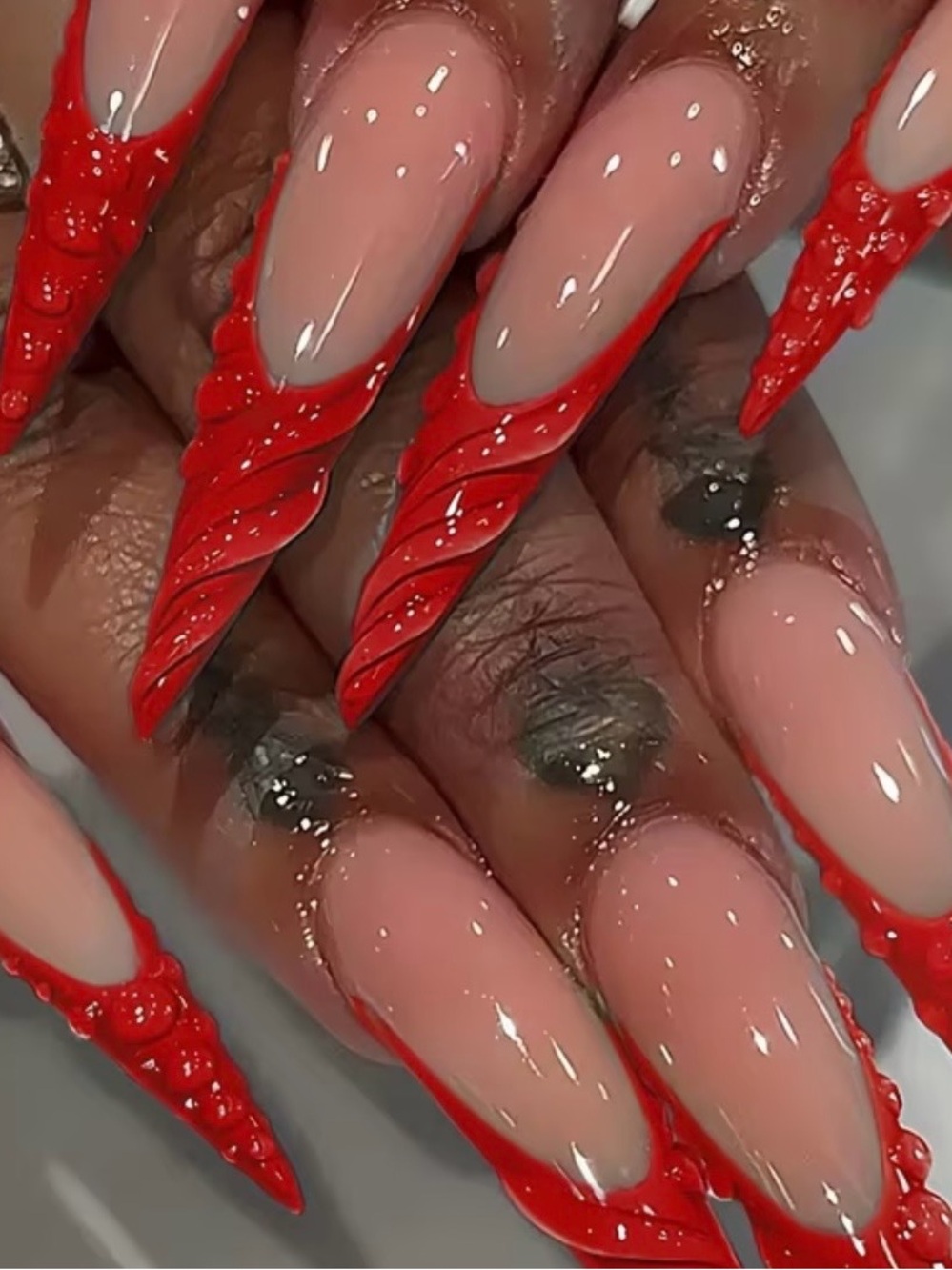 Dramatic Red Sculpted Stiletto Nails